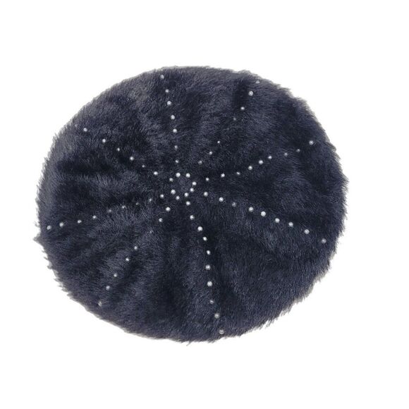 Sole‎ Society Fuzzy Eyelash Black Beret Gunmetal Studded Hat Military City Glam main image 6